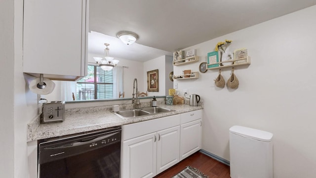 5131 Hunters Point Ln, Hermitage, TN 37076 - kitchen featuring dishwasher, white cabinetry, light countertops, open shelves, and dark wood-type flooring