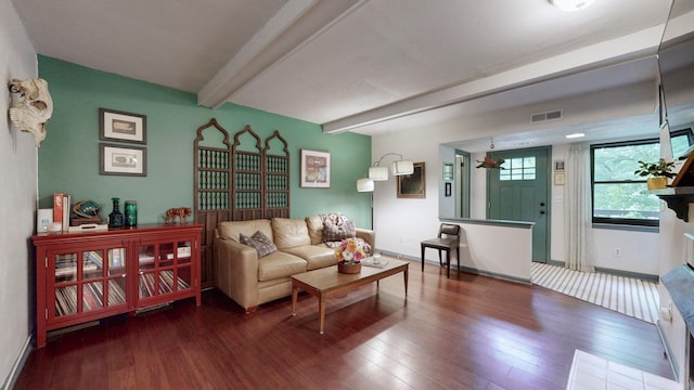 5131 Hunters Point Ln, Hermitage, TN 37076 - living room with hardwood / wood-style flooring and beam ceiling