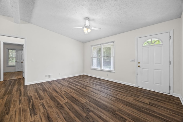 7125 Sutton Pl, Fairview, TN 37062 - entrance foyer with a textured ceiling, dark wood-style floors, ceiling fan, and plenty of natural light