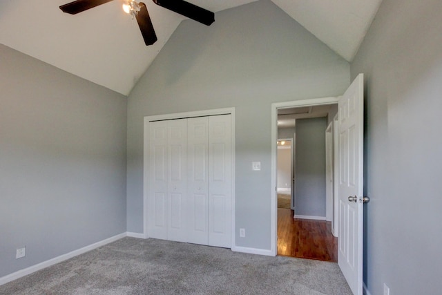 4425 Taylor Hall Ln, Adams, TN 37010 - unfurnished bedroom with high vaulted ceiling, carpet, beam ceiling, a closet, and ceiling fan