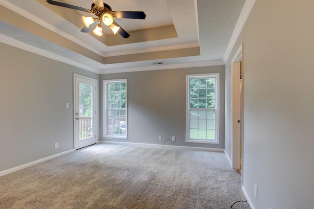 4425 Taylor Hall Ln, Adams, TN 37010 - carpeted empty room with plenty of natural light, ornamental molding, a tray ceiling, and a ceiling fan