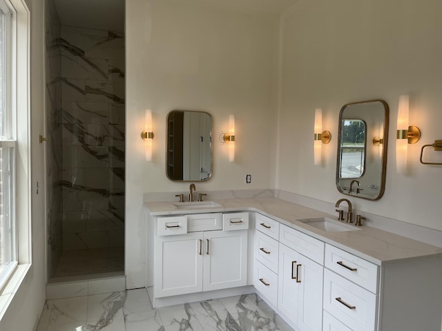 133 Scarsdale Dr S, Hendersonville, TN 37075 - bathroom with marble look tiles, double vanity, and a marble finish shower