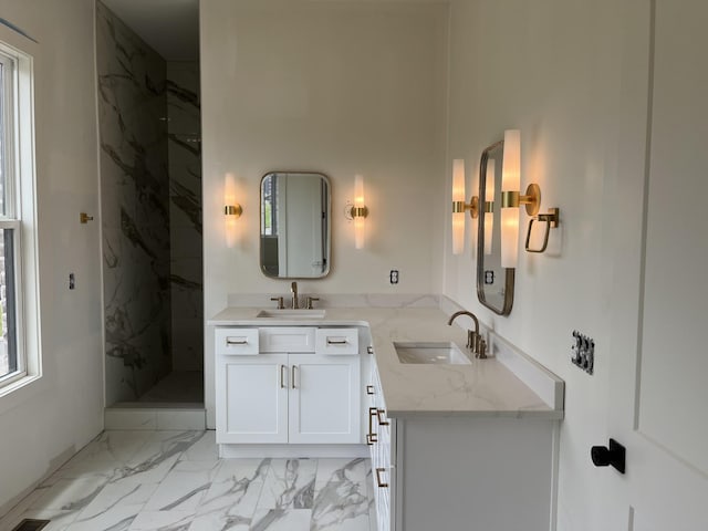 133 Scarsdale Dr S, Hendersonville, TN 37075 - bathroom featuring double vanity, a marble finish shower, and marble finish flooring