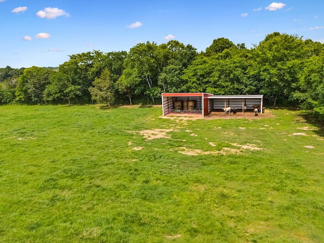 4934 Reynolds Rd, Columbia, TN 38401 - view of grassy yard featuring a pole building, an outdoor structure, a view of trees, and a carport