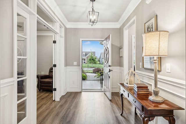 679 Overton Way, Spring Hill, TN 37174 - entryway with wood finished floors, crown molding, wainscoting, french doors, and a chandelier