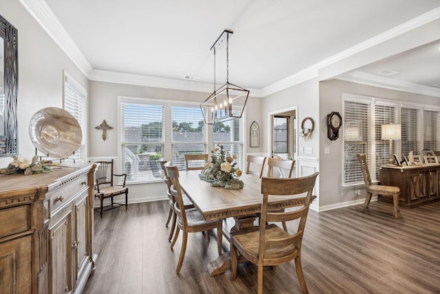 679 Overton Way, Spring Hill, TN 37174 - dining area featuring dark wood-style flooring, a chandelier, and ornamental molding