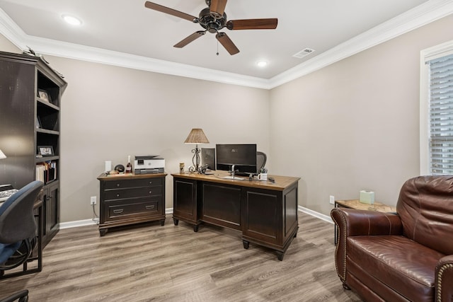 679 Overton Way, Spring Hill, TN 37174 - office area with ceiling fan, light wood finished floors, crown molding, and recessed lighting