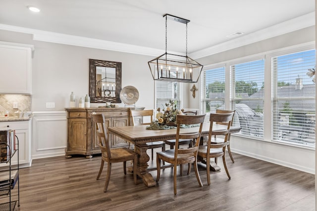 679 Overton Way, Spring Hill, TN 37174 - dining room featuring dark wood-type flooring, a chandelier, ornamental molding, and recessed lighting