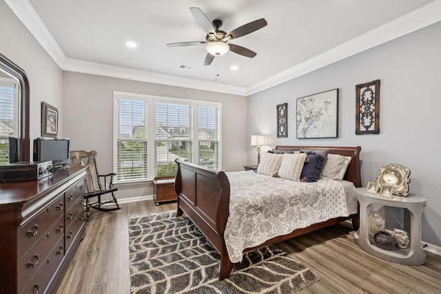 679 Overton Way, Spring Hill, TN 37174 - bedroom with ornamental molding, wood finished floors, recessed lighting, and a ceiling fan
