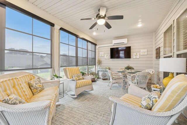 679 Overton Way, Spring Hill, TN 37174 - sunroom / solarium with a wall unit AC, an outdoor hangout area, and a ceiling fan