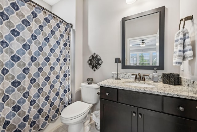 679 Overton Way, Spring Hill, TN 37174 - full bathroom with vanity, tile patterned flooring, curtained shower, and ceiling fan
