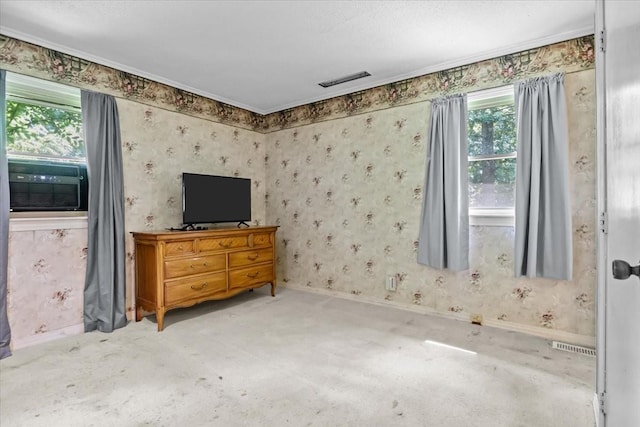 106 Ulcer Hollow Rd, Waverly, TN 37185 - carpeted bedroom with wallpapered walls and cooling unit