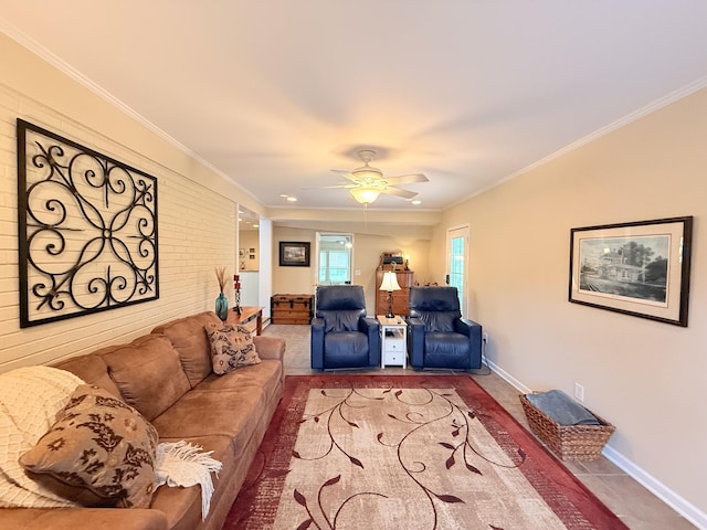 412 Winwood Dr, Lebanon, TN 37087 - tiled living room with ornamental molding and a ceiling fan