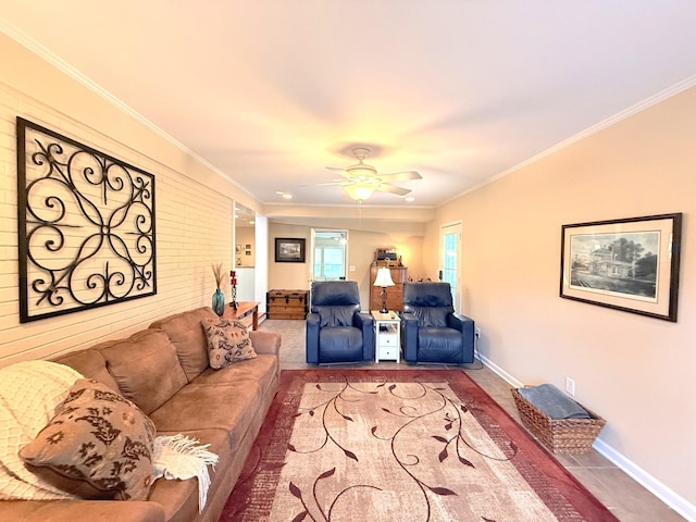 412 Winwood Dr, Lebanon, TN 37087 - living room featuring crown molding, a ceiling fan, and tile patterned floors