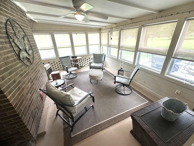 412 Winwood Dr, Lebanon, TN 37087 - sunroom with ceiling fan, beamed ceiling, and brick wall