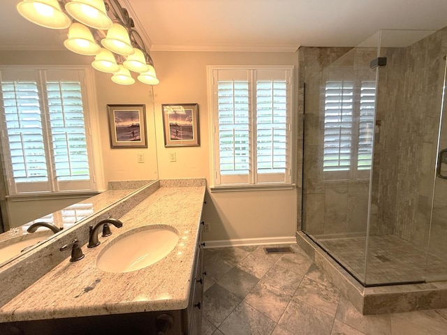 412 Winwood Dr, Lebanon, TN 37087 - bathroom featuring vanity, a shower stall, and crown molding