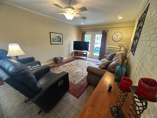 412 Winwood Dr, Lebanon, TN 37087 - living area with ceiling fan, crown molding, a wall unit AC, recessed lighting, and tile patterned floors