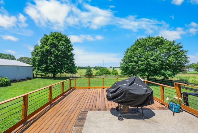 3899 Sadlersville Rd, Adams, TN 37010 - deck with a fenced backyard, a rural view, and grilling area