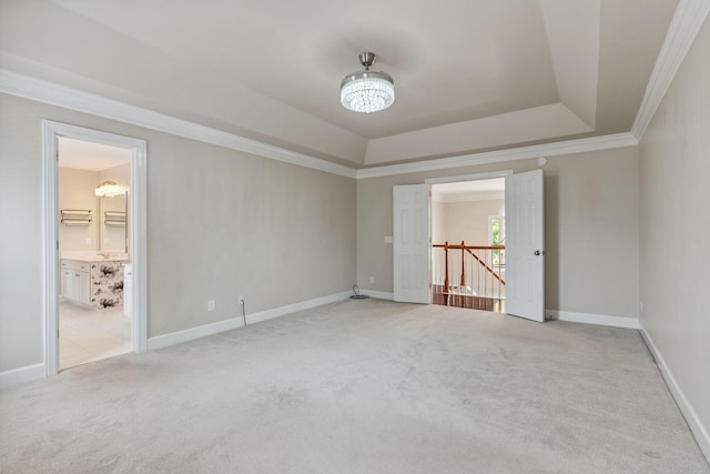 2105 Chels Way, Old Hickory, TN 37138 - unfurnished bedroom with light carpet, a raised ceiling, ornamental molding, and connected bathroom