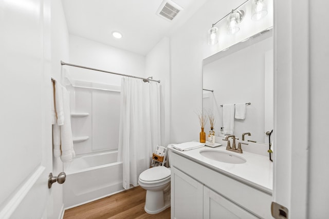 2337 Williamsport Lndg, Columbia, TN 38401 - full bath with wood finished floors, vanity, shower / bath combination with curtain, and recessed lighting