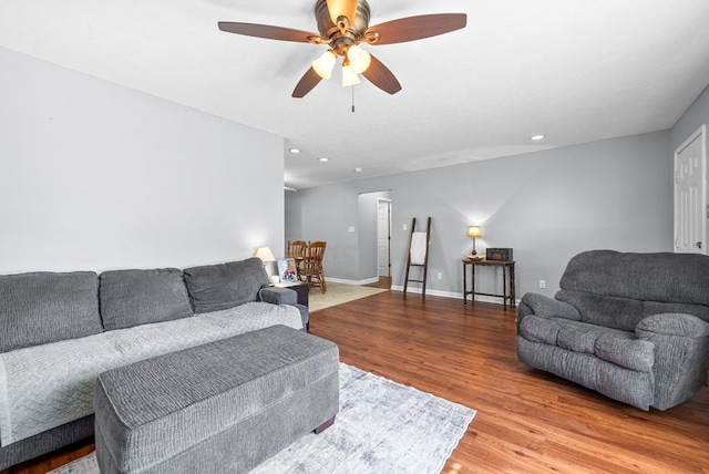 705 Pineridge Dr, Hopkinsville, KY 42240 - living room with a ceiling fan, wood finished floors, and recessed lighting