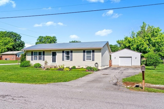 705 Pineridge Dr, Hopkinsville, KY 42240 - single story home with an outbuilding, a detached garage, driveway, crawl space, and a metal roof