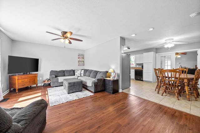 705 Pineridge Dr, Hopkinsville, KY 42240 - living area featuring ceiling fan, light wood-style floors, recessed lighting, and a textured ceiling