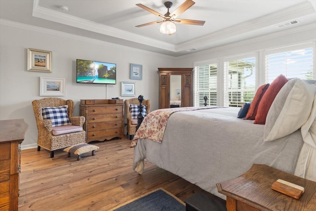 1055 Sumner Grv, Spring Hill, TN 37174 - bedroom with a raised ceiling, wood-type flooring, crown molding, and a ceiling fan