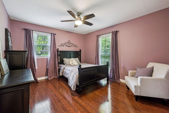 9505 Inavale Ln, Brentwood, TN 37027 - bedroom with multiple windows, dark wood-type flooring, and ceiling fan