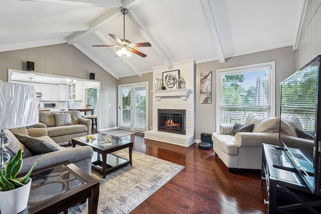9505 Inavale Ln, Brentwood, TN 37027 - living area featuring dark wood-style floors, ceiling fan, and a fireplace