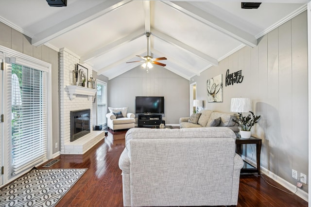 9505 Inavale Ln, Brentwood, TN 37027 - living area with wood finished floors, a fireplace, a ceiling fan, and wood walls