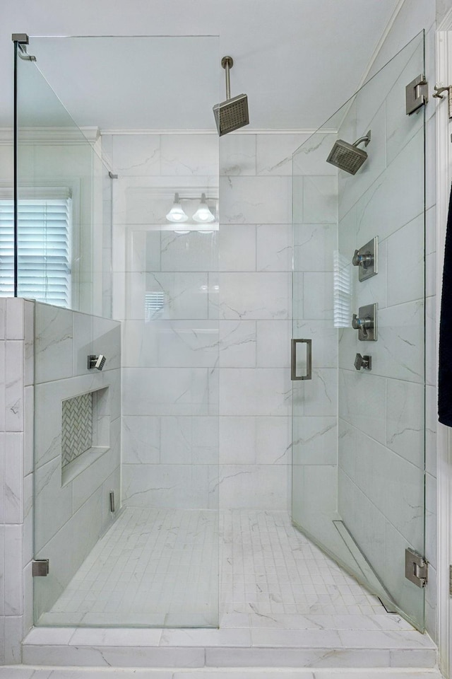 9505 Inavale Ln, Brentwood, TN 37027 - bathroom with a stall shower and ornamental molding