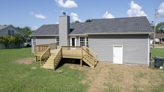 7313 Horn Tavern Ct, Fairview, TN 37062 - rear view of property with stairs, a deck, a lawn, and a shingled roof