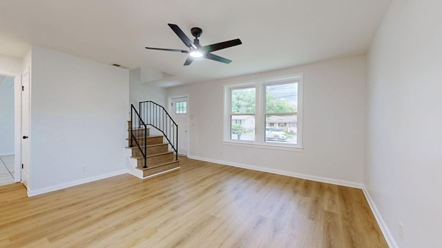 2104 W Richmond Hill Dr, Nashville, TN 37207 - spare room with light wood-type flooring, stairway, and ceiling fan