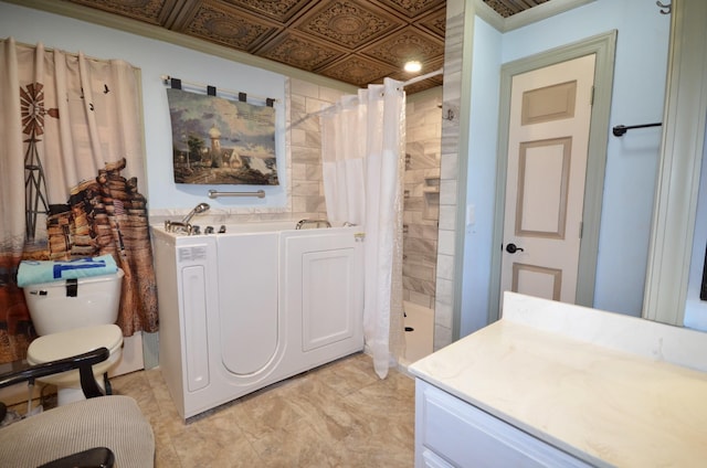 1355 Westfield Rd, Dickson, TN 37055 - bathroom featuring a garden tub, a tile shower, and vanity