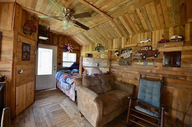1355 Westfield Rd, Dickson, TN 37055 - bedroom with wooden walls, wood ceiling, vaulted ceiling, and hardwood / wood-style flooring