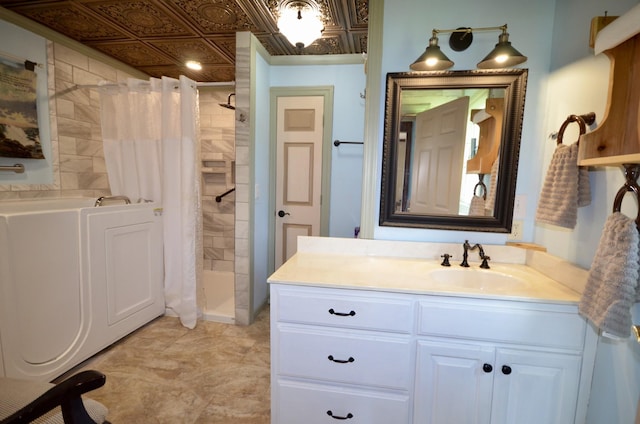 1355 Westfield Rd, Dickson, TN 37055 - full bathroom with a shower stall, vanity, a garden tub, and an ornate ceiling