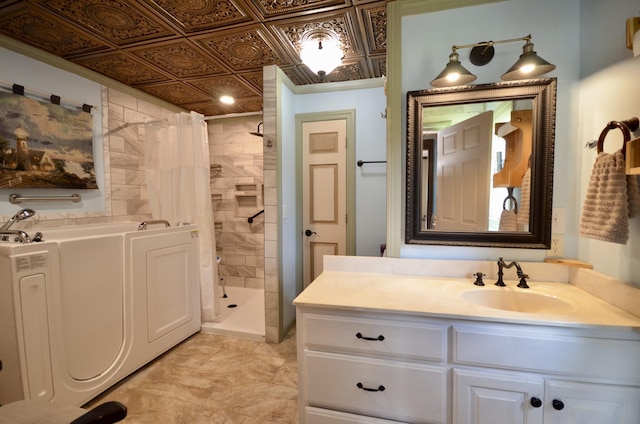 1355 Westfield Rd, Dickson, TN 37055 - bathroom featuring a garden tub, a tile shower, and vanity