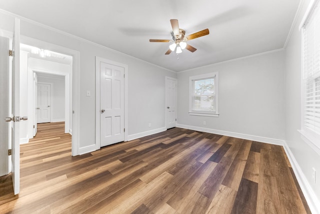 1200 Mill St, Pulaski, TN 38478 - unfurnished bedroom with wood finished floors, ornamental molding, and ceiling fan