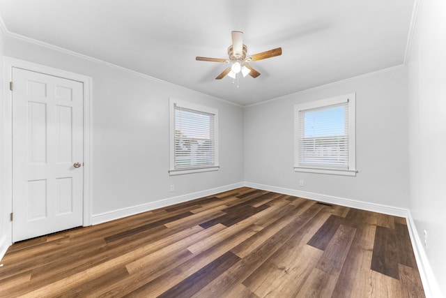 1200 Mill St, Pulaski, TN 38478 - unfurnished room featuring plenty of natural light, dark wood-style floors, ornamental molding, and a ceiling fan
