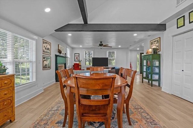 1030 Upper Creek Rd, Vanleer, TN 37181 - dining area featuring light wood-style floors, a ceiling fan, and recessed lighting