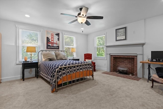 1030 Upper Creek Rd, Vanleer, TN 37181 - bedroom with carpet, a fireplace, and a ceiling fan