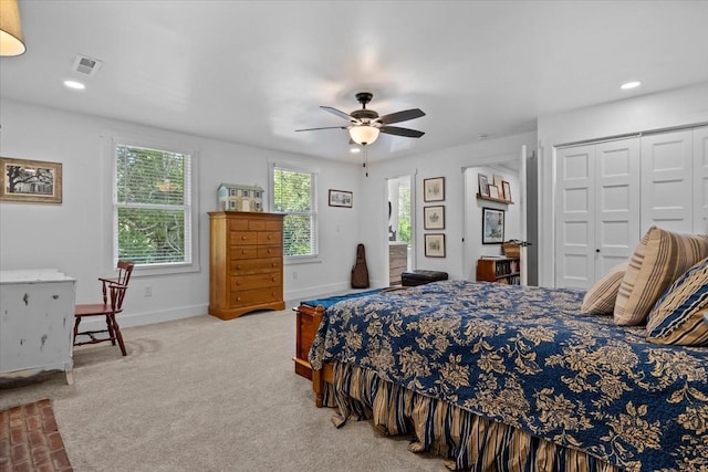 1030 Upper Creek Rd, Vanleer, TN 37181 - bedroom with carpet flooring, recessed lighting, ceiling fan, and a closet