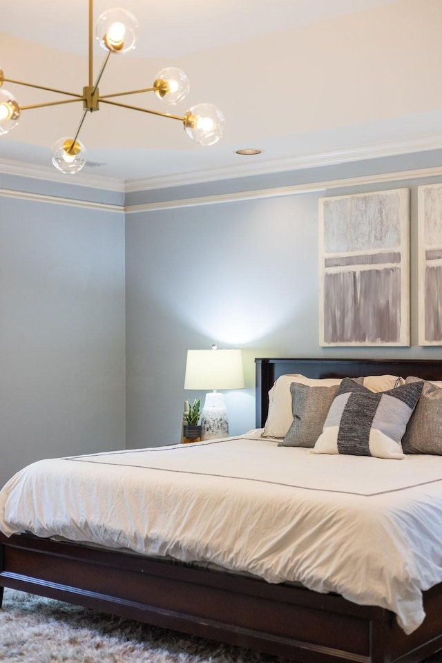 7075 Willowick Dr, Brentwood, TN 37027 - bedroom with crown molding and a chandelier