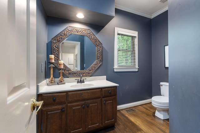 7075 Willowick Dr, Brentwood, TN 37027 - half bath with vanity, wood finished floors, and ornamental molding
