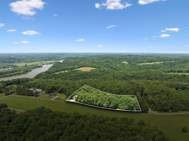 432 Slow Roll Dr, Chapmansboro, TN 37035 - aerial view of property and surrounding area with property boundaries highlighted and a large body of water