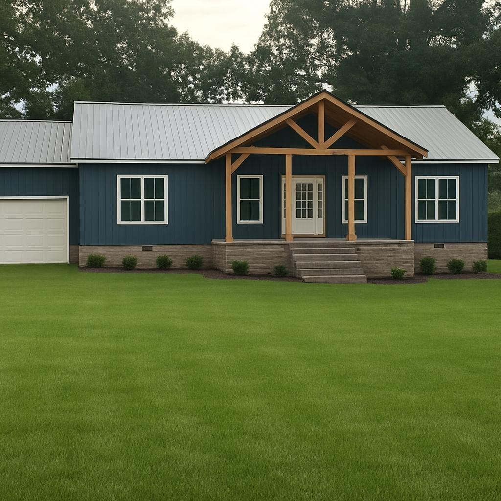 1166 Dugout Rd, Summertown, TN 38483 - view of front of property featuring a porch, a front lawn, a garage, and a metal roof