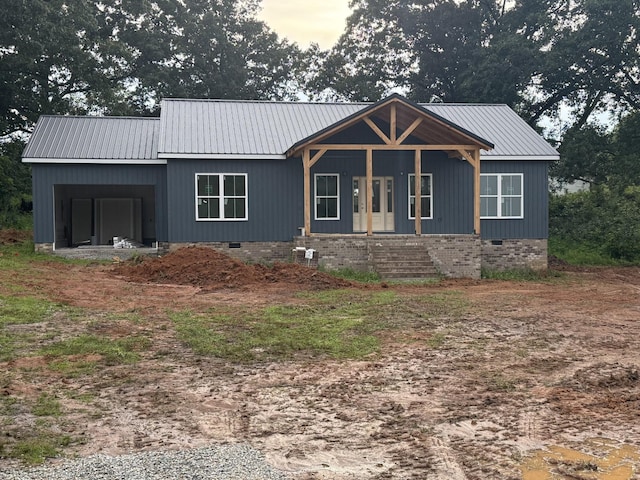 1166 Dugout Rd, Summertown, TN 38483 - view of front of house featuring crawl space and a metal roof