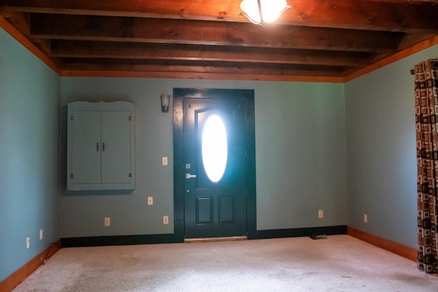 7030 Dodson Branch Rd, Cookeville, TN 38501 - foyer with carpet and beamed ceiling