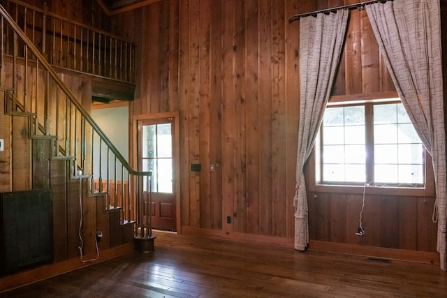7030 Dodson Branch Rd, Cookeville, TN 38501 - entryway with wooden walls, hardwood / wood-style floors, and stairs